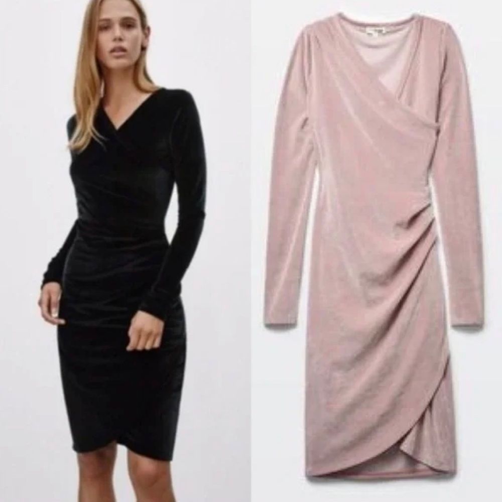 Aritzia Wilfred Free Klum Velvet Bodycon Longsleeve Ruched Dress S